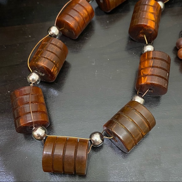 Vintage Cherry Amber Bakelite? Barrel Beaded 34” Long Necklace - Picture 6 of 12